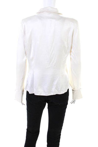 Alexis Womens Button Front Pintuck Collared Long Sleeve Silk Shirt White Medium