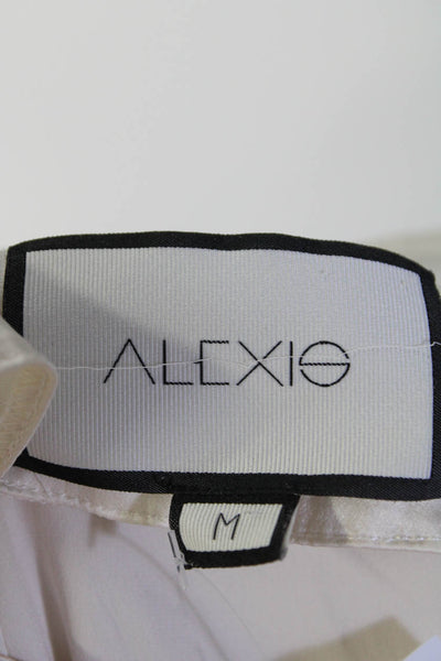 Alexis Womens Button Front Pintuck Collared Long Sleeve Silk Shirt White Medium