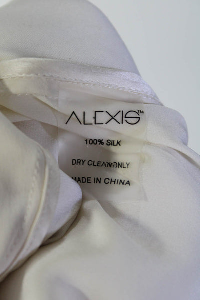 Alexis Womens Button Front Pintuck Collared Long Sleeve Silk Shirt White Medium