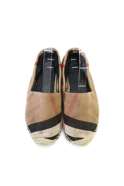 Burberry Womens Novacheck Plaid Espadrille Slide On Flats Beige Size 8 Medium