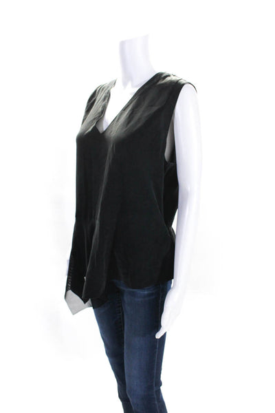 Elie Tahari Womens Silk V-Neck Asymmetrical Hem Sleeveless Blouse Black Size L