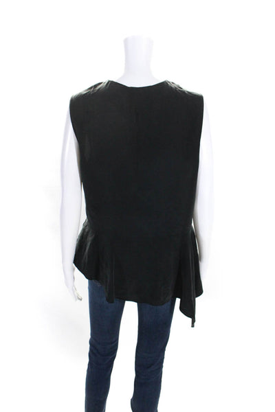 Elie Tahari Womens Silk V-Neck Asymmetrical Hem Sleeveless Blouse Black Size L