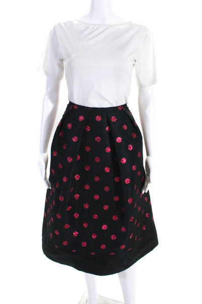 RED Valentino Womens Black Polka Dot Pleated Knee Length A-Line Skirt Size 40