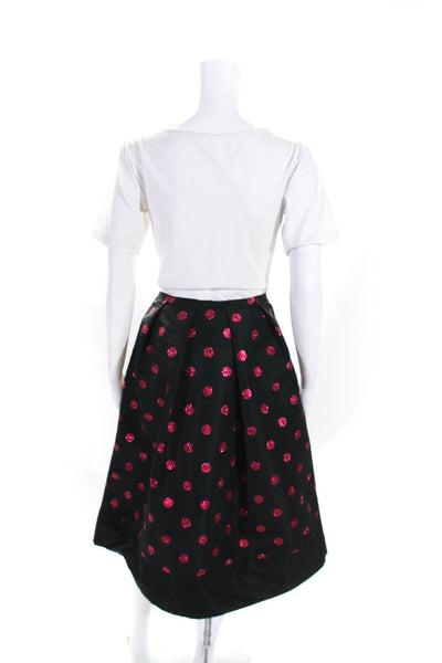 RED Valentino Womens Black Polka Dot Pleated Knee Length A-Line Skirt Size 40