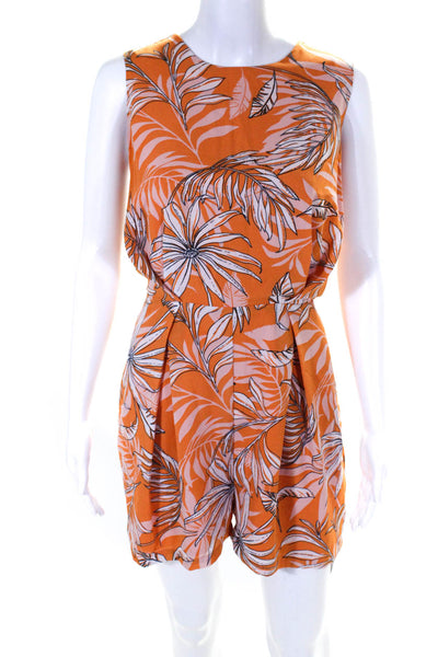 Vero Moda Womens Floral Print Sleeveless Romper Orange Navy Blue Size Large