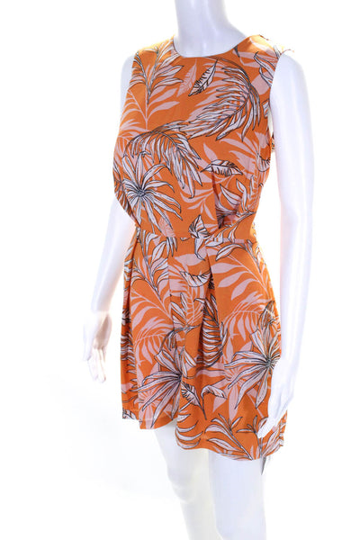 Vero Moda Womens Floral Print Sleeveless Romper Orange Navy Blue Size Large