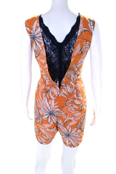 Vero Moda Womens Floral Print Sleeveless Romper Orange Navy Blue Size Large