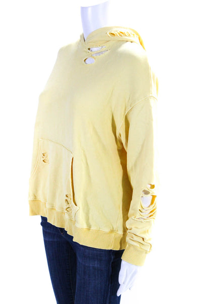 Monrow Women's Hood Long Sleeves Distress Pockets Sweatshirt Yellow Size XS