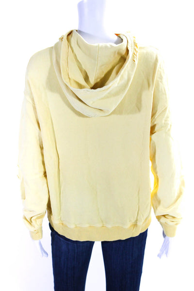 Monrow Women's Hood Long Sleeves Distress Pockets Sweatshirt Yellow Size XS