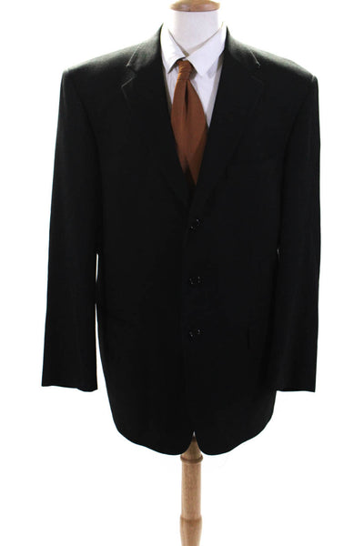 Sams Mens Three Button Notched Lapel Blazer Jacket Black Wool Size 44 Long