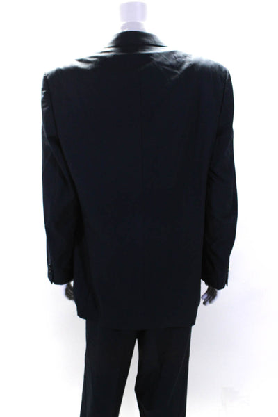 Boss Hugo Boss Mens Double Breasted Pointed Lapel Pleated Suit Navy Blue 42L