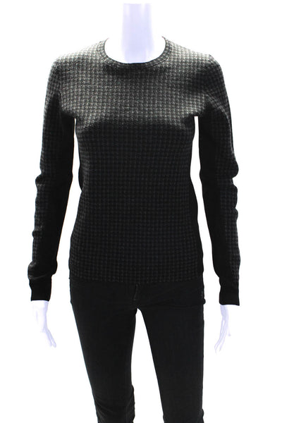 Theory Womens Pullover Crew Neck Houndstooth Sweatshirt Gray Black Wool Small