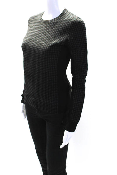 Theory Womens Pullover Crew Neck Houndstooth Sweatshirt Gray Black Wool Small