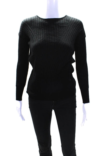 T Tahari Womens Long Sleeve Scoop Neck Ribbed Sweatshirt Black Size Extra Small