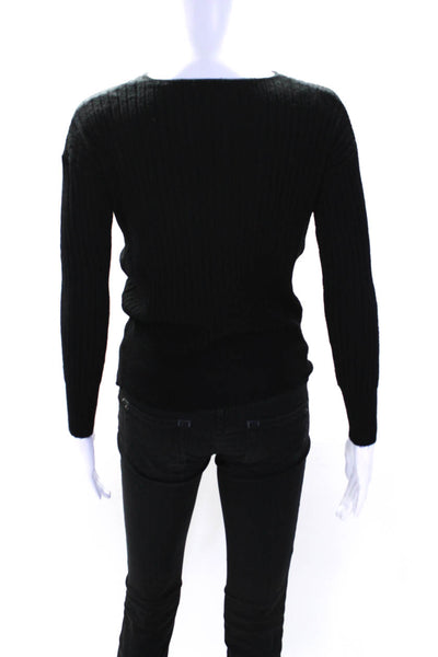 T Tahari Womens Long Sleeve Scoop Neck Ribbed Sweatshirt Black Size Extra Small