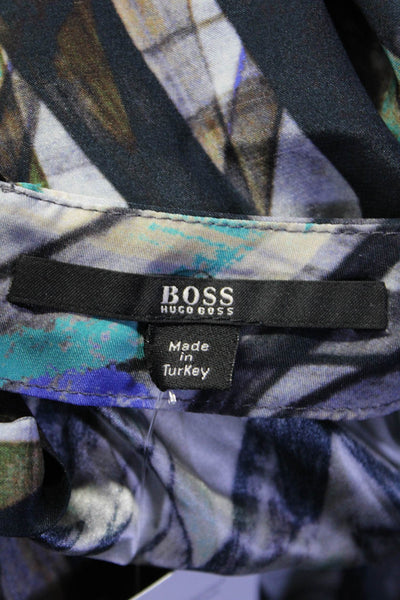 Boss Hugo Boss Womens Long Sleeve Round Neck Printed Top Gray Multi Size Medium