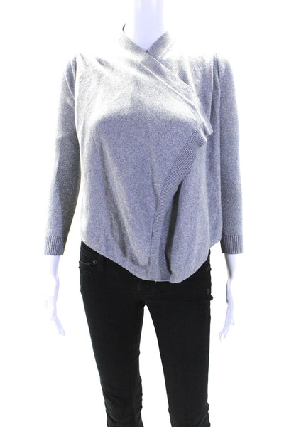 DKNY Womens Open Front Metallic Knit Cropped Cardigan Sweater Gray Size Large