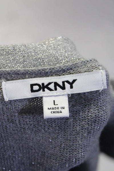 DKNY Womens Open Front Metallic Knit Cropped Cardigan Sweater Gray Size Large