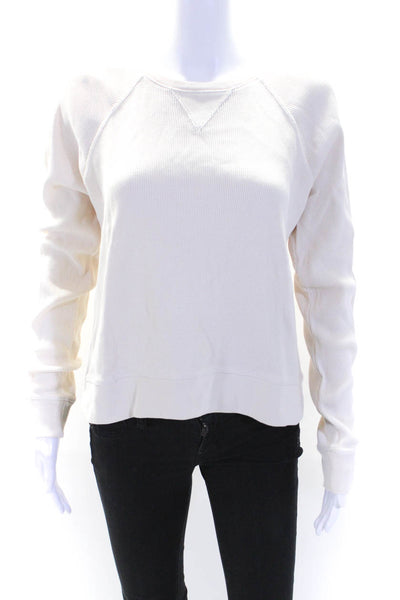 Leallo Womens Cotton Textured Round Neck Long Sleeve Thermal Top Cream Size XS