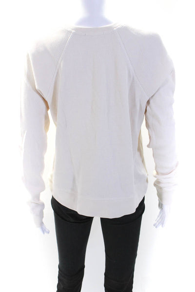 Leallo Womens Cotton Textured Round Neck Long Sleeve Thermal Top Cream Size XS