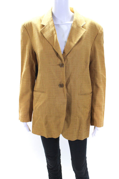 Sandro Womens Cotton Single Breasted Notched Lapel Jacket Gold Size 42