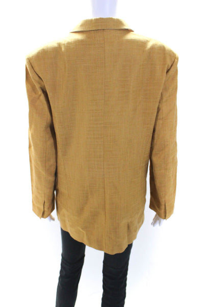 Sandro Womens Cotton Single Breasted Notched Lapel Jacket Gold Size 42