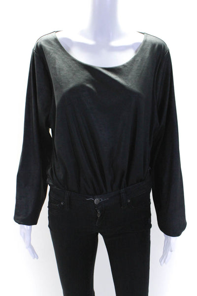 Good American Womens Long Sleeves Crew Neck Bodysuit Blouse Black Size 7