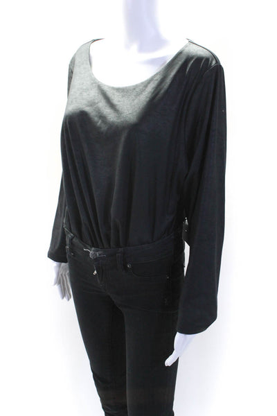 Good American Womens Long Sleeves Crew Neck Bodysuit Blouse Black Size 7