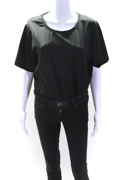 Good American Womens Short Sleeves Stretch Knit Bodysuit Blouse Black Size 7