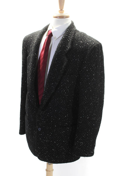 Claiborne Mens Two Button Notched Lapel Knit Blazer Jacket Black Wool Size 42R