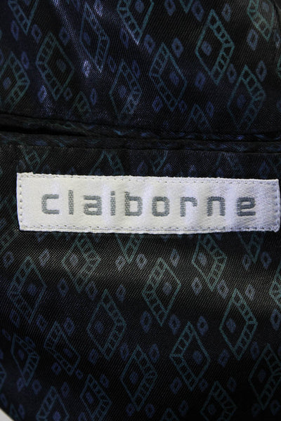 Claiborne Mens Two Button Notched Lapel Knit Blazer Jacket Black Wool Size 42R