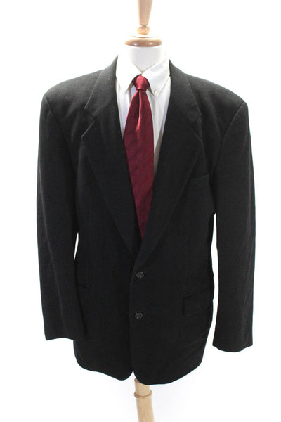 Claiborne Mens Two Button Notched Lapel Knit Blazer Jacket Black Wool Size 42R