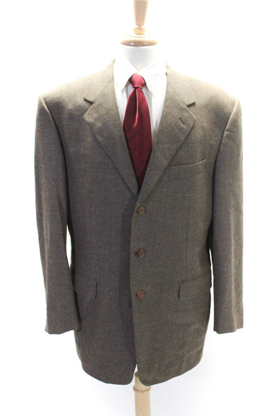 Pal Zileri Mens Three Button Notched Lapel Blazer Jacket Brown Wool Size IT 54L