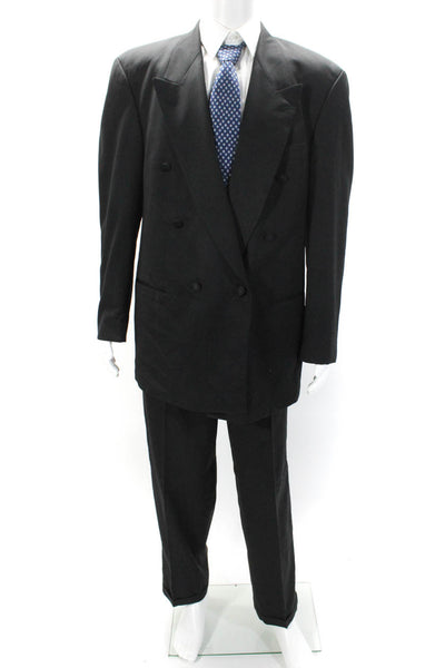 Boss Hugo Boss Mens Double Breasted Pointed Lapel Pleated Suit Black Size 42L