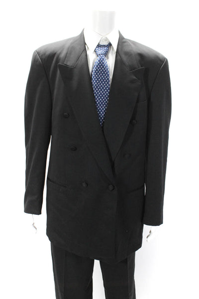 Boss Hugo Boss Mens Double Breasted Pointed Lapel Pleated Suit Black Size 42L