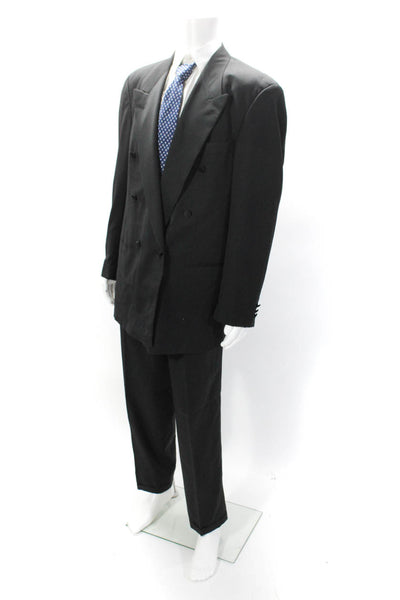 Boss Hugo Boss Mens Double Breasted Pointed Lapel Pleated Suit Black Size 42L