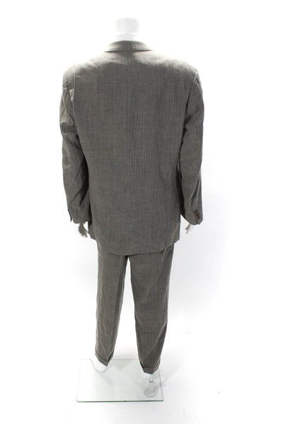 Boss Hugo Boss Mens Three Button Pinstriped Pleated Suit Brown Wool Size 42L