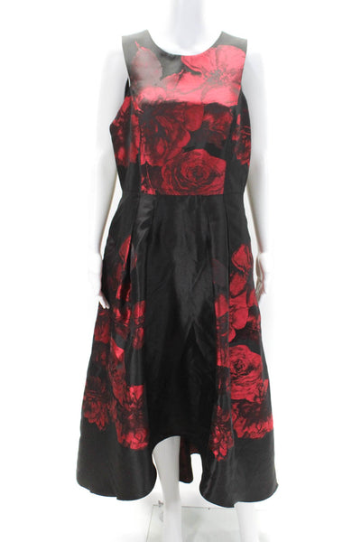 Shoshanna Womens Floral Satin Sleeveless A Line Dress Red Black Size 12