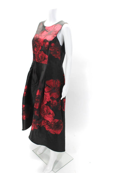 Shoshanna Womens Floral Satin Sleeveless A Line Dress Red Black Size 12