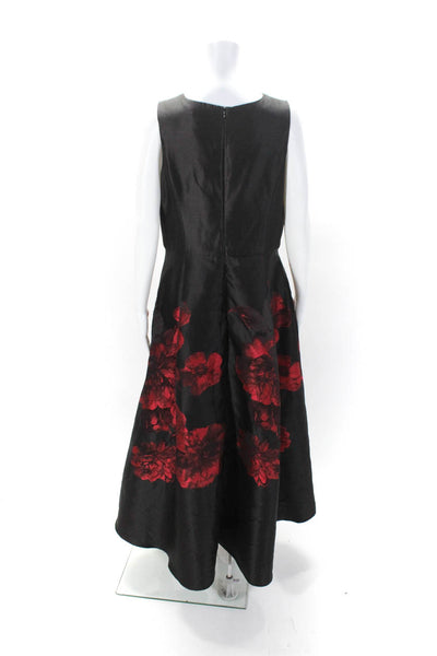 Shoshanna Womens Floral Satin Sleeveless A Line Dress Red Black Size 12