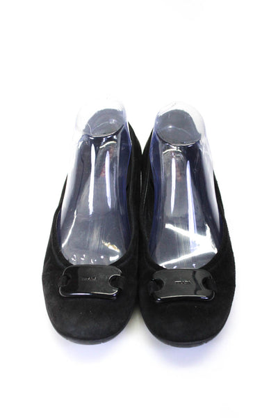 Prada Womens Round Toe Logo Buckle Suede Ballet Flats Black Size 39 9