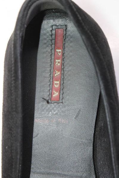 Prada Womens Round Toe Logo Buckle Suede Ballet Flats Black Size 39 9