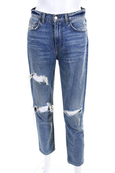 Reformation Womens High Rise Distressed Straight Leg Jeans Blue Size 25