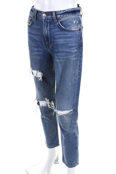 Reformation Womens High Rise Distressed Straight Leg Jeans Blue Size 25