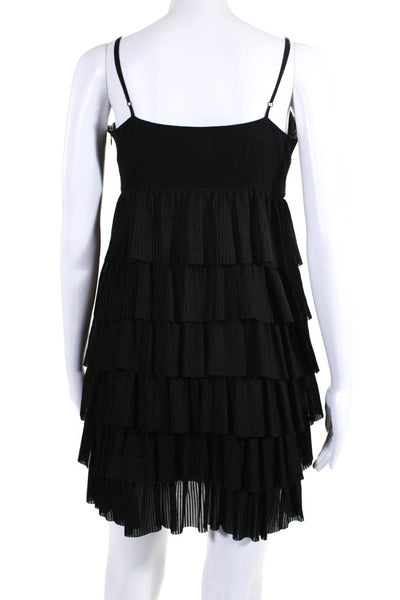 Club Monaco Women V Neck Spaghetti Strap Pleated Tiered Dress Black Size 6