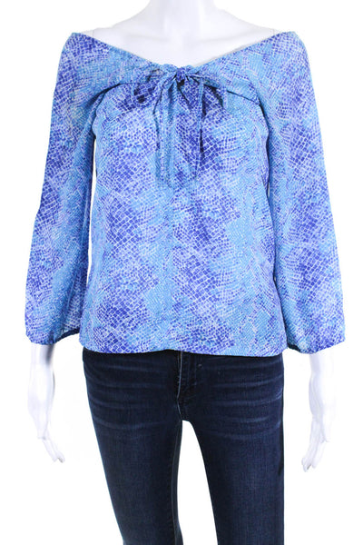 BCBGMAXAZRIA Womens 3/4 Sleeve Keyhole Snake Print Top Blue Purple Size XS