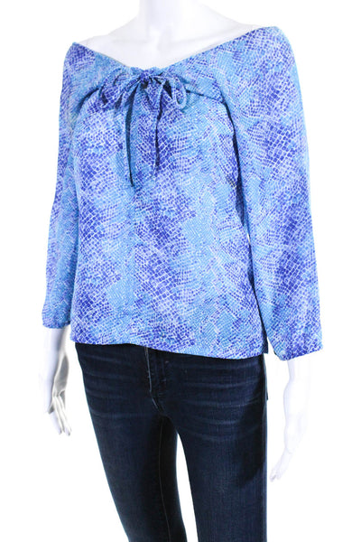 BCBGMAXAZRIA Womens 3/4 Sleeve Keyhole Snake Print Top Blue Purple Size XS