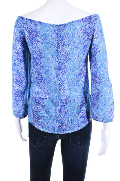 BCBGMAXAZRIA Womens 3/4 Sleeve Keyhole Snake Print Top Blue Purple Size XS