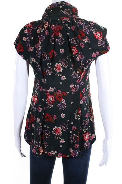 Odille Anthropologie Womens Short Sleeve Cowl Neck Floral Silk Top Black Size 4