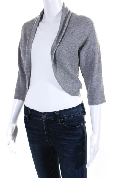 Elie Tahari Womens 3/4 Sleeve Open Cropped Cardigan Sweater Gray Wool Medium